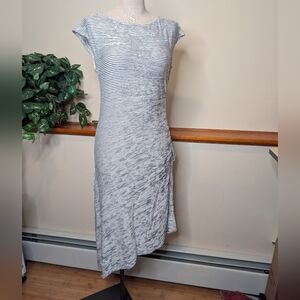 Max Studio Striped Midi Dress Ruched Side Tie Gray White Size M